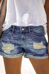 Waist Solid Color Regular Fit Hole Casual Jeans Sai Feel